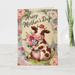 Gelukkige Moederdag Retro Vintage Koe Kaart