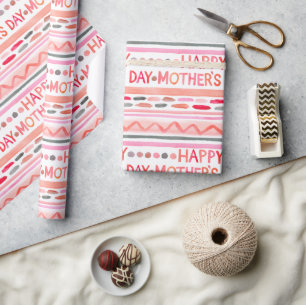 Gelukkige Moederdag Roze Aquarel Strepen Cadeaupapier