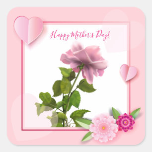 Gelukkige Moederdag Roze Rozen Waterverf Bloemen Vierkante Sticker