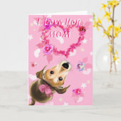 Gelukkige Moederdag Schattigee Dierenhond met Hart Kaart (Gele Bloem)