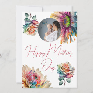 Gelukkige Moederdag simpele bloem moeder & baby fo Feestdagenkaart
