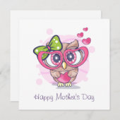 Gelukkige Moederdag Uil Roze Hartjes Feestdagenkaart (Voorkant / Achterkant)