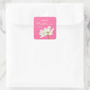 Gelukkige Moederdag Witte Artistieke Bloem Kleurri Vierkante Sticker