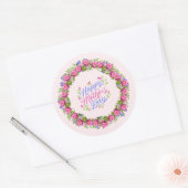 Gelukkige Moeders Dag Roze Bloemen Krans Ronde Sticker (Envelop)