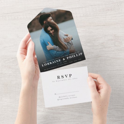Gelukkige moment Elegante gradiënt RSVP Wedding All In One Uitnodiging (Afscheurbaar)