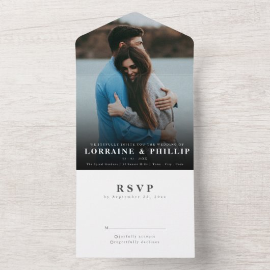 Gelukkige moment Elegante gradiënt RSVP Wedding All In One Uitnodiging (Binnen)