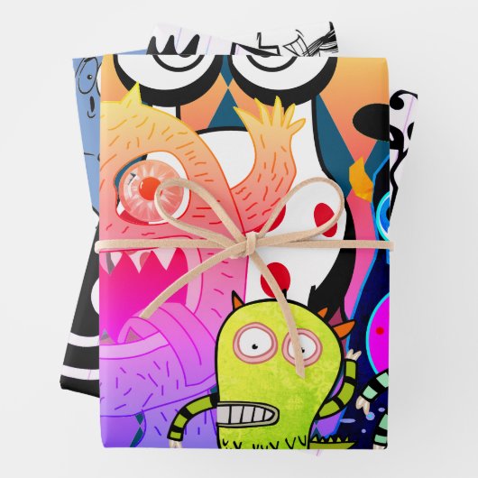 GELUKKIGE MONSTERS Verpakkingsdocument Vlakke Blad Inpakpapier Vel (In situ)
