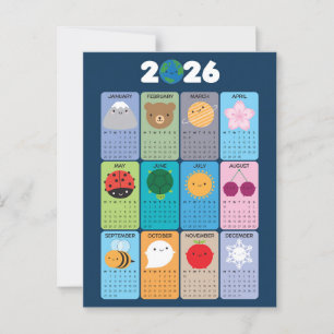 Gelukkige Natuur Kawaii 2026 Kalender Briefkaart