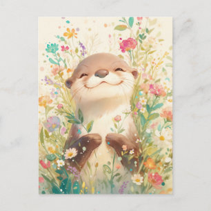 Gelukkige Otter in Zonnige Wildebloemenweide Briefkaart