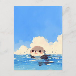 Gelukkige Otter Zwemt in Blauwe Oceaan Briefkaart