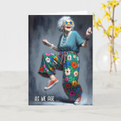 Gelukkige oude dame dansen kaart (Gele Bloem)