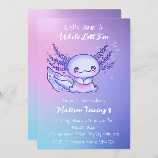 Gelukkige Paarse Axolotl Verjaardag Kaart (Voorkant / Achterkant)