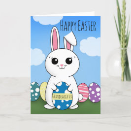 Gelukkige paasdochter Cute Bunny WIth Eggs Feestdagen Kaart