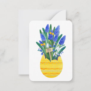 Gelukkige Paasei & Blauwe Druif Muscari Bloemen Notitiekaartje