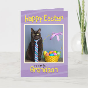 Gelukkige paasjongen Grandson Cute Cat in Stropdas Feestdagen Kaart