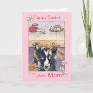 Gelukkige Paasmoeder, border collie hond in katten Feestdagen Kaart