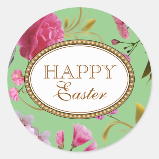 Gelukkige Paasroze bloemen Ronde Sticker (Voorkant)