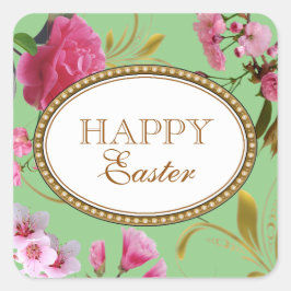 Gelukkige Paasroze bloemen Vierkante Sticker