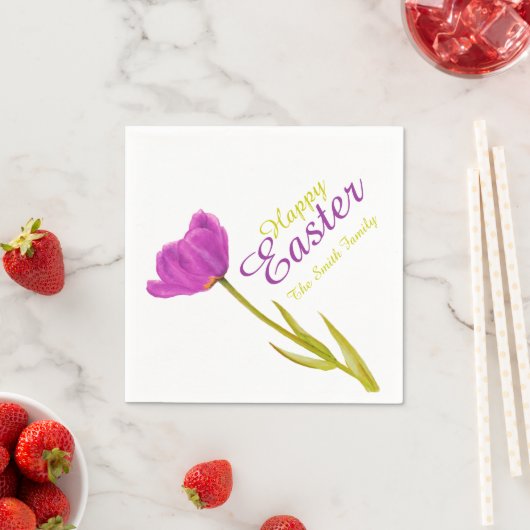Gelukkige Paastulp paarse lentenaam papieren serve Servetten (Insitu)