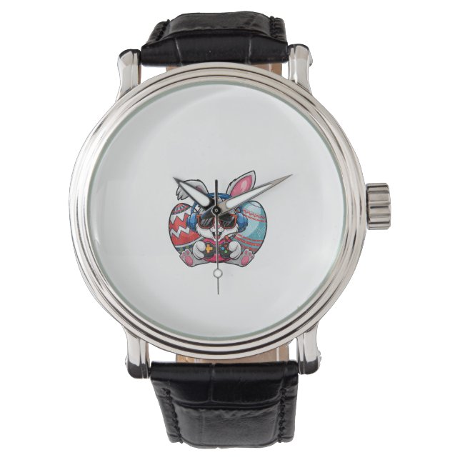 Gelukkige Pasen Cute Bunny Speelt Videogame Kind Horloge (Voorkant)