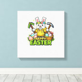 Gelukkige Pasen Dag Konijn Ei Gamer Video Game Kin Canvas Afdruk (Insitu (Houten vloer))