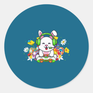 Gelukkige Pasen Dag Konijn Ei Jongens Meisjes Kind Ronde Sticker