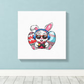 Gelukkige Pasen Dag Schattige Konijn Speelt Videos Canvas Afdruk (Insitu (Houten vloer))