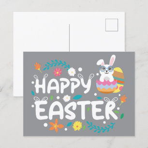 Gelukkige Pasen, Eieren, Bunny & Bloemen Briefkaart