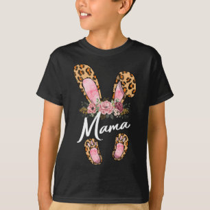 Gelukkige Pasen Luipaard Bloemige Mama Konijnenore T-shirt