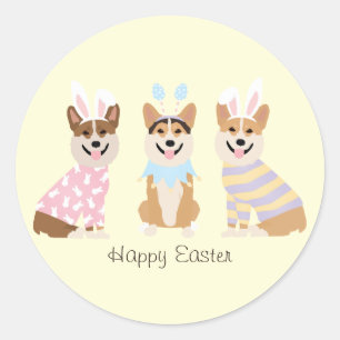 Gelukkige Pasen Pembroke Welsh Corgi Dogs Ronde Sticker