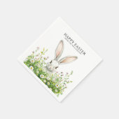 Gelukkige Pasen Witte Bunny Bloemen Gepersonalisee Servet (Hoek)