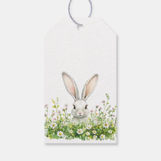 Gelukkige Pasen Witte Konijn Bloemen Gepersonalise Cadeaulabel (Achterkant)
