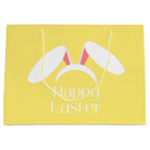 Gelukkige Pasen witte konijnenoren geel Groot Cadeauzakje (Voorkant)