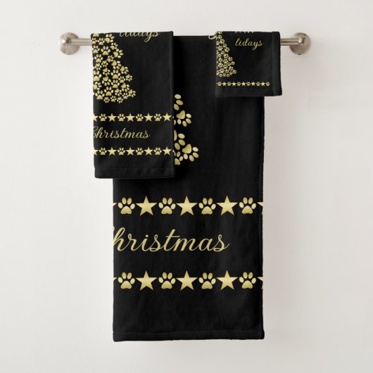 Gelukkige Pawholidays, Gouden glanzende Paw Kerstb Bad Handdoek (Insitu)