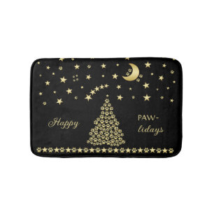 Gelukkige Pawholidays, Gouden glanzende Paw Kerstb Badmat