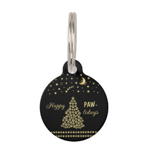 Gelukkige Pawholidays, Gouden glanzende Paw Kerstb Huisdierpenning