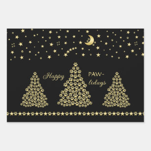 Gelukkige Pawholidays, Gouden glanzende Paw Kerstb Inpakpapier Vel