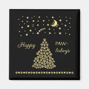 Gelukkige Pawholidays, Gouden glanzende Paw Kerstb Magneet
