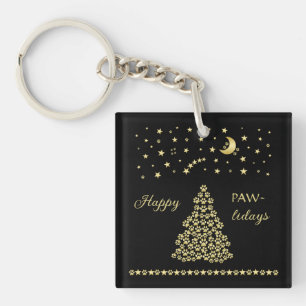 Gelukkige Pawholidays, Gouden glanzende Paw Kerstb Sleutelhanger