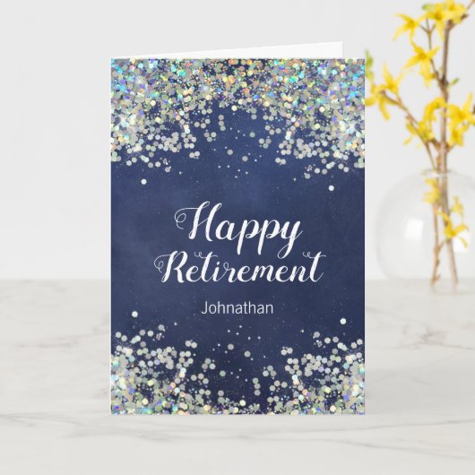 Gelukkige Pensioen Valse Glitter Confetti Kaart (Gele Bloem)