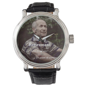 Gelukkige pensioenfoto naam jaar van dienst horloge