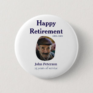 gelukkige pensionering foto 25 jaar dienst naam ronde button 5,7 cm
