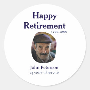 gelukkige pensionering foto 25 jaar dienst naam ronde sticker
