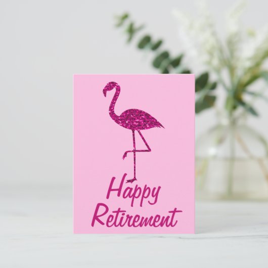 Gelukkige pensionering sparkly roze flamingo Aange Briefkaart (Staand voorkant)