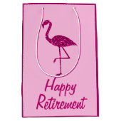 Gelukkige pensionering sparkly roze flamingo Aange Medium Cadeauzakje (Voorkant)