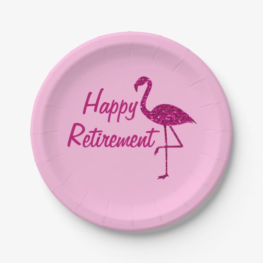 Gelukkige pensionering sparkly roze flamingo Aange Papieren Bordje (Voorkant)