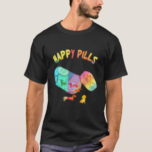 Gelukkige Pillen Kleurrijke Sausagehond Hond T-shirt