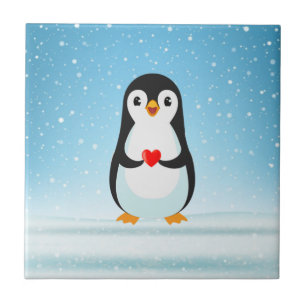 Gelukkige pinguïn met een hart tegeltje