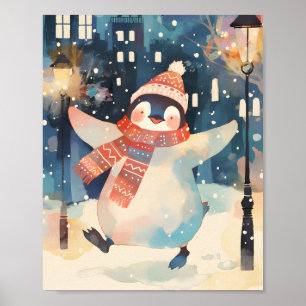 Gelukkige Pinguïn – Winter Watercolor Kinderkamer Poster