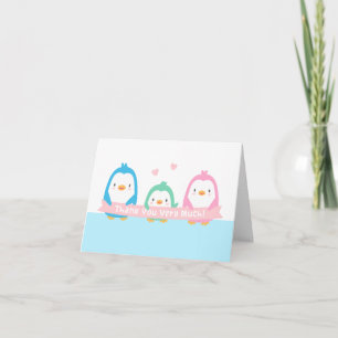 Gelukkige Pinguïnfamilie Baby Shower Bedankkaartje Bedankkaart